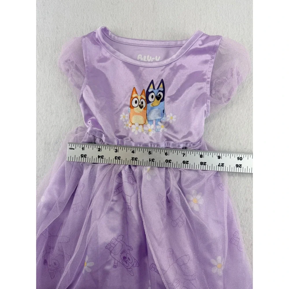 Bluey Bingo Girls Purple Nightgown Dress Mesh Overlay Daisy Floral Size 4T